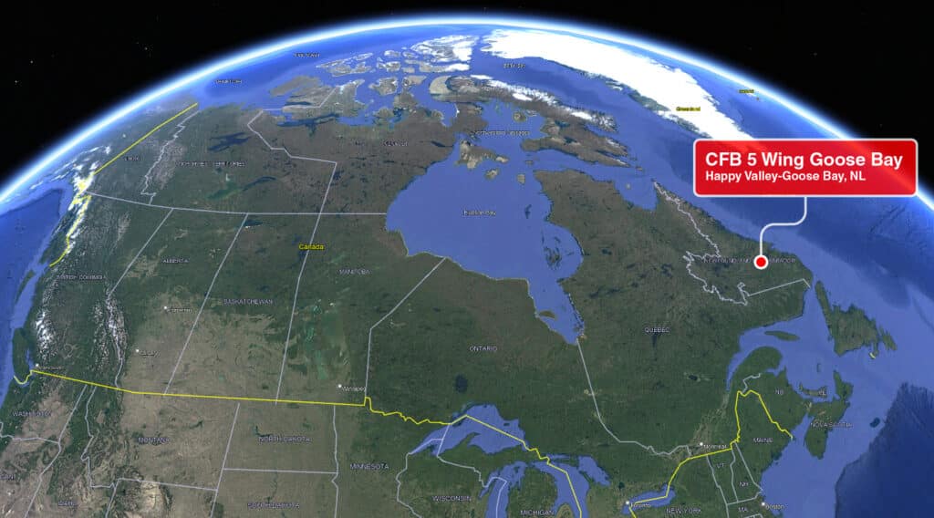 Google Earth view showing location of CFB 5 Wing Goose Bay in Labrador.